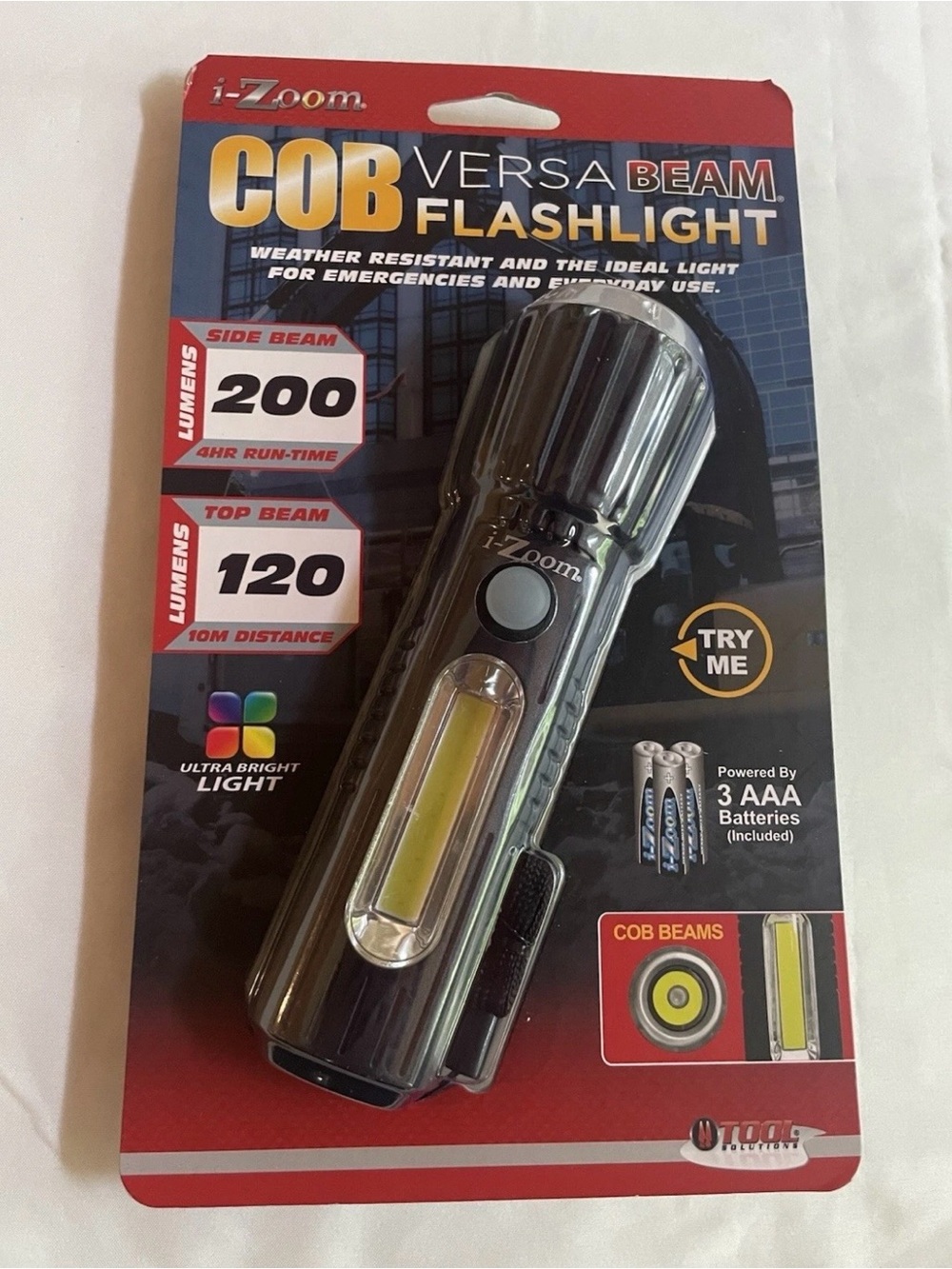 Zoom Black COB Versa Beam Flashlight with Yellow COB Strip